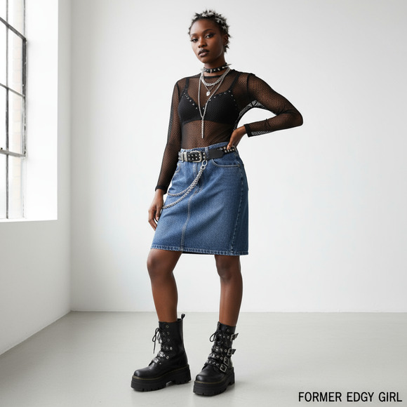 1980s Gitano express size 24x19 stone wash knee length denim skirt - Picture 1 of 6